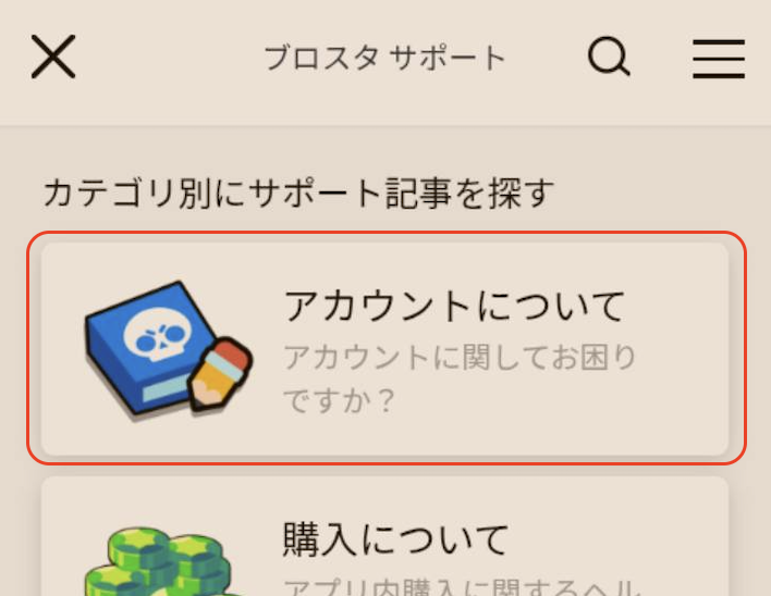 ブロスタサポートのアカウントについての項目